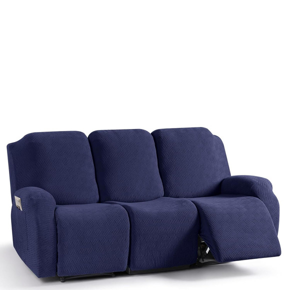 Furniture Recliner Sofa Slipcovers, Stripe Jacquard, (3 Seater, Dark Blue) - Picture 1 of 10